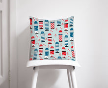 Load image into Gallery viewer, Light Blue Cushion with a Lighthouse Design, Throw Pillow - Shadow bright
