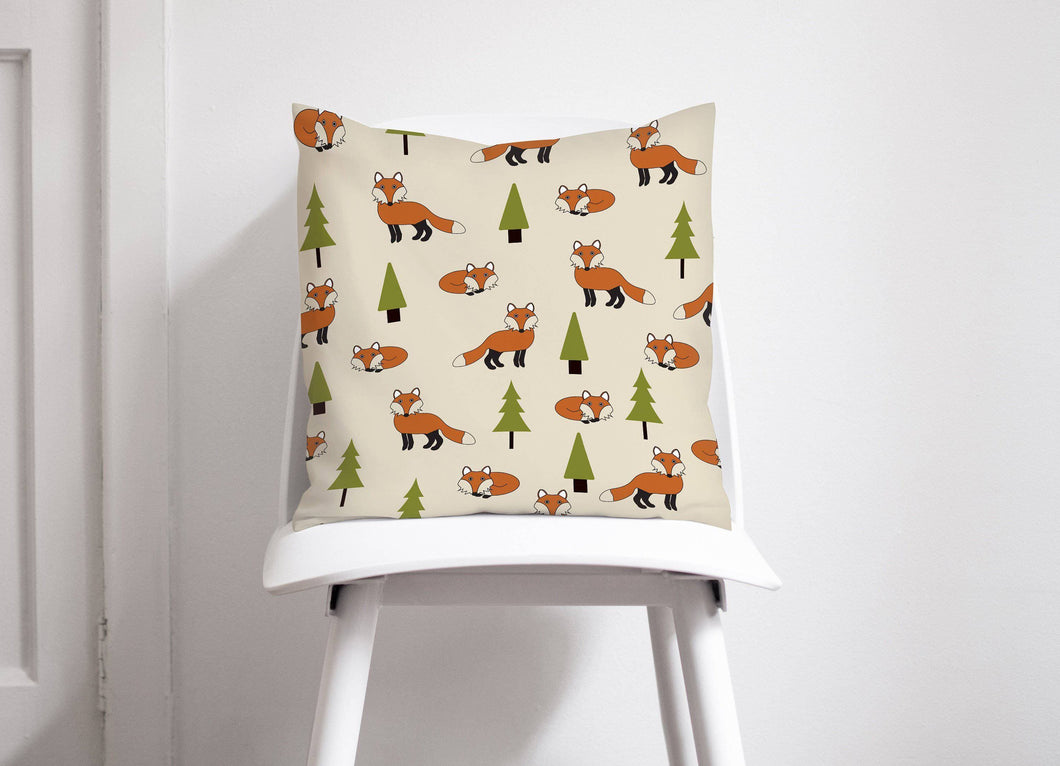 Cream Cushion with a Foxes Design, Throw Pillow - Shadow bright