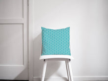 Load image into Gallery viewer, Turquoise Cushion with a White Geometric Squares Design, Throw Pillow - Shadow bright
