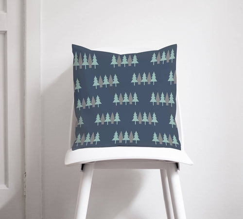 Navy Blue Cushion with a Scandi Forest Design, Throw Pillow - Shadow bright
