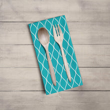Load image into Gallery viewer, Turquoise Tea Towel with a White Geometric Design, Dish Towel, Kitchen Towel - Shadow bright
