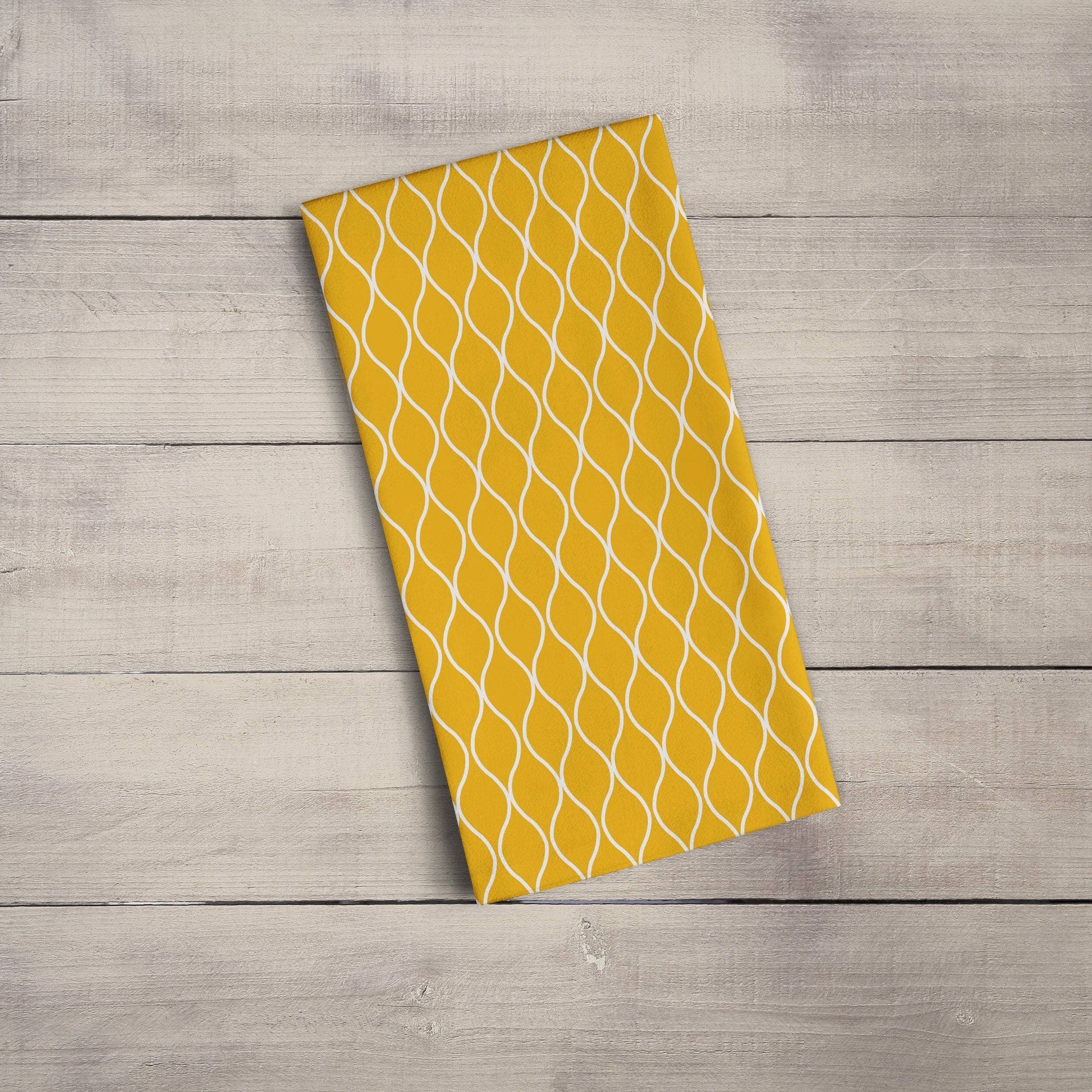 Mustard Yellow Tea Towel with a White Geometric Design, Dish Towel, Kitchen Towel - Shadow bright