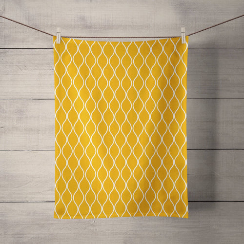 Mustard Yellow Tea Towel with a White Geometric Design, Dish Towel, Kitchen Towel - Shadow bright
