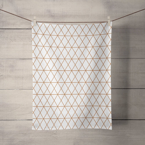 White Tea Towel with a Copper Lines Geometric Design, Dish Towel, Kitchen Towel - Shadow bright