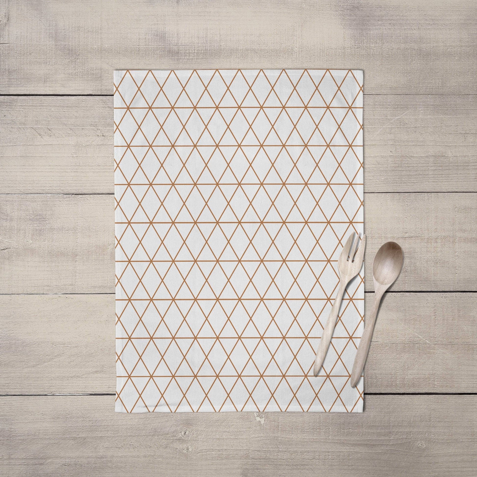 White Tea Towel with a Copper Lines Geometric Design, Dish Towel, Kitchen Towel - Shadow bright