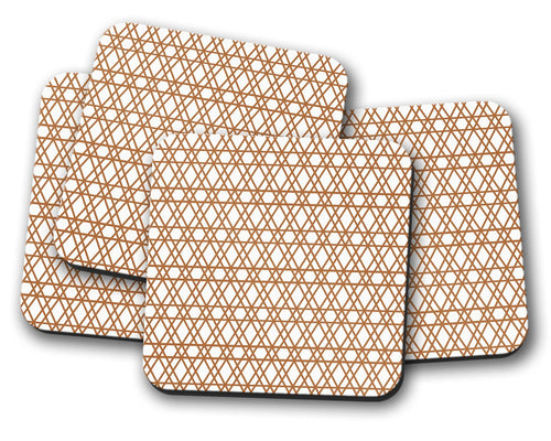 White Coasters with a Copper Geometric Lines Design, Table Decor Drinks Mat - Shadow bright