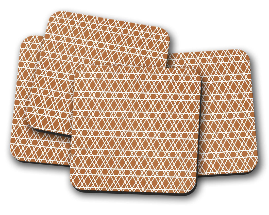 Copper Coaster with White Geometric Lines Design, Table Decor Drinks Mat - Shadow bright