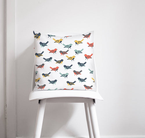 White Cushion wth Multicoloured Birds Design, Throw Pillow - Shadow bright