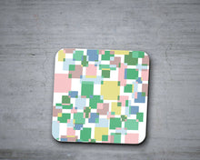 Load image into Gallery viewer, Green Colour Block Geometric Squares Design Coasters, Table Decor, Drinks Mat - Shadow bright
