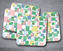 Load image into Gallery viewer, Green Colour Block Geometric Squares Design Coasters, Table Decor, Drinks Mat - Shadow bright
