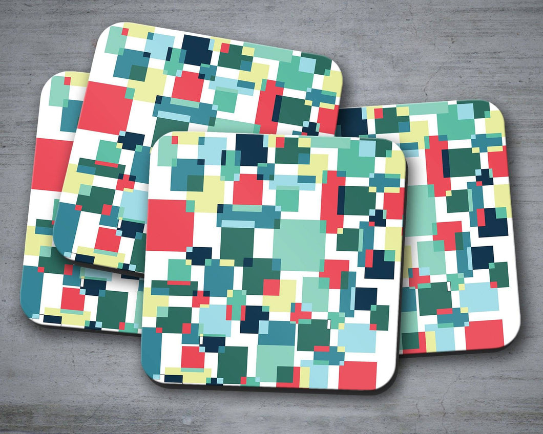 Colour Block Coasters in Green, Red and Yellow, Table Decor Drinks Mat - Shadow bright