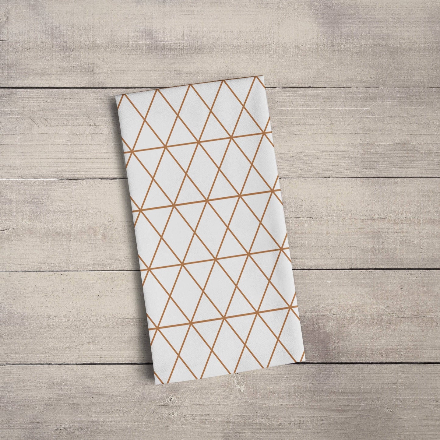 White Tea Towel with a Copper Lines Geometric Design, Dish Towel, Kitchen Towel - Shadow bright