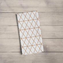 Load image into Gallery viewer, White Tea Towel with a Copper Lines Geometric Design, Dish Towel, Kitchen Towel - Shadow bright
