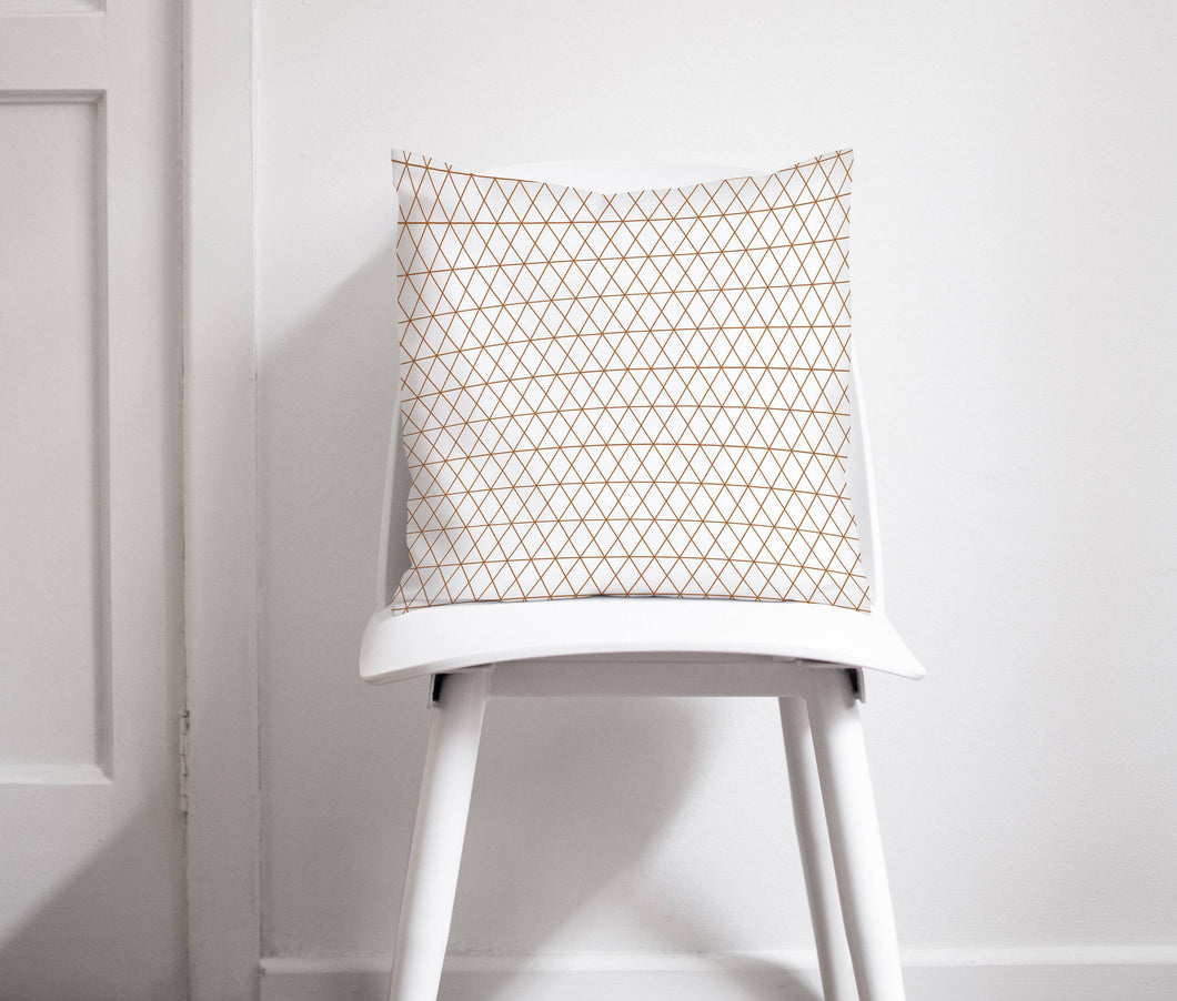 White Cushion with a Copper Geometric Lines Design, Throw Pillow - Shadow bright