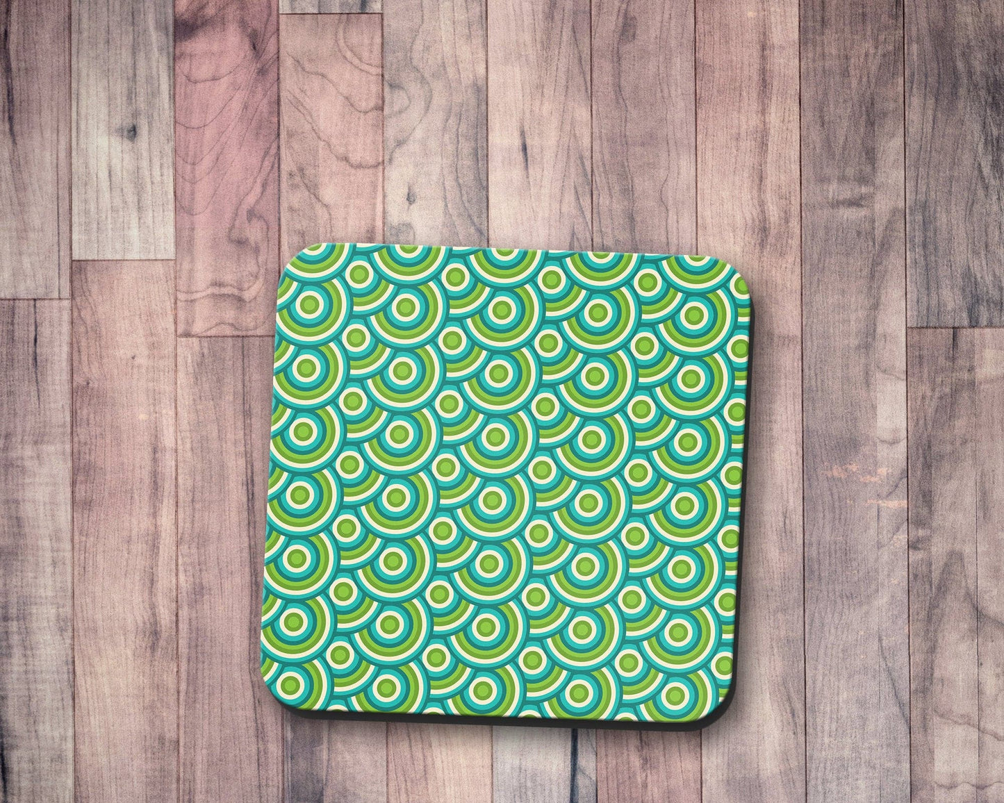 Green Retro 70's Design Geometric Circle Design Coasters, Table Decor Drinks Mat - Shadow bright