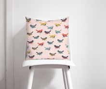 Load image into Gallery viewer, Pink Cushion with Multicoloured Birds Design, Throw Pillow - Shadow bright
