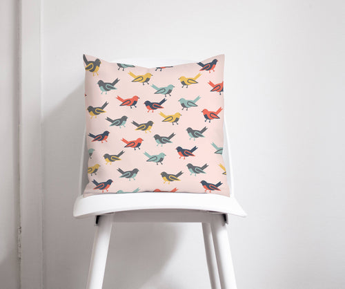 Pink Cushion with Multicoloured Birds Design, Throw Pillow - Shadow bright