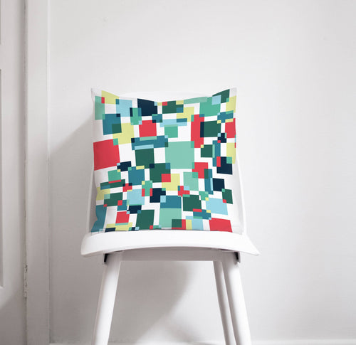 White Cushion with Blue, Red and Lemon Squares Design, Throw Pillow - Shadow bright