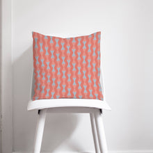 Load image into Gallery viewer, Coral Cushion with a Grey Geometric Design, Throw Pillow - Shadow bright
