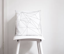 Load image into Gallery viewer, White Cushion with Grey Geometric Lines Design, Throw  Pillow - Shadow bright
