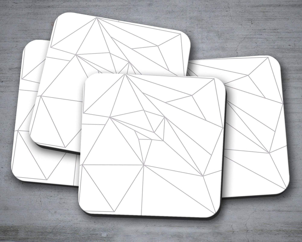 White Coasters with a Grey Geometric Line Design, Table Decor Drinks Mat - Shadow bright