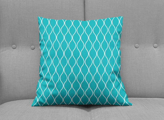Turquoise Cushion with a White Geometric Design, Throw Pillow - Shadow bright
