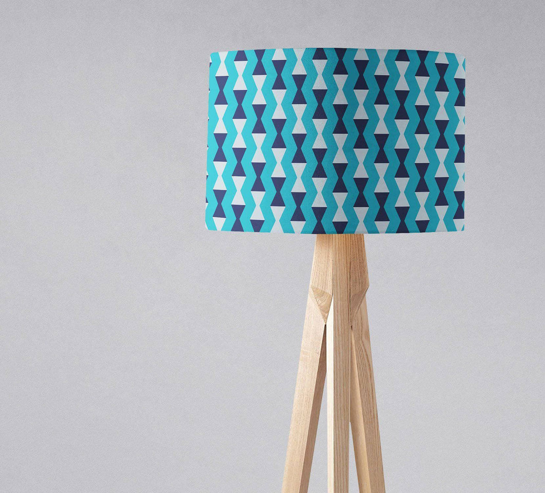 Turquoise Blue with Dark Blue and Grey Kilim Design, Ceiling or Table Lamp Shade - Shadow bright