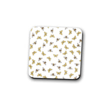 Load image into Gallery viewer, White Coasters with a Bees and Butterflies Design, Table Decor Drinks Mat - Shadow bright
