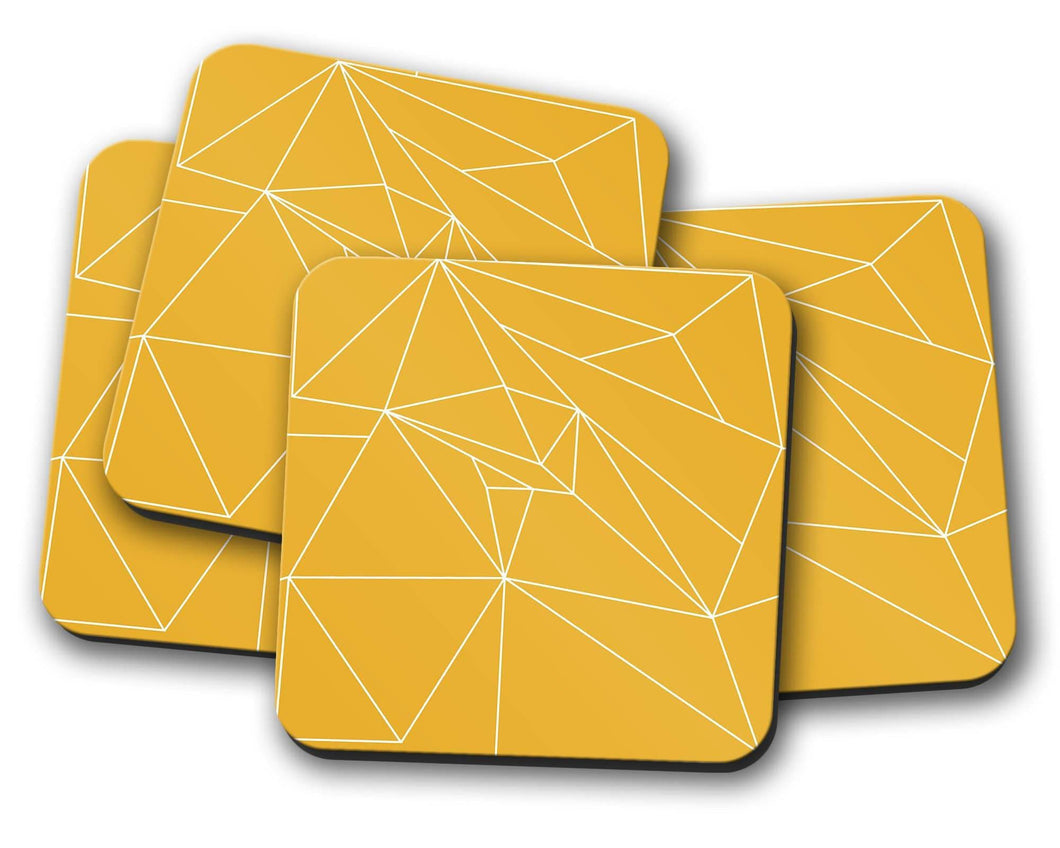 Yellow Coasters with a White Line Geometric Design, Table Decor Drinks Mat - Shadow bright