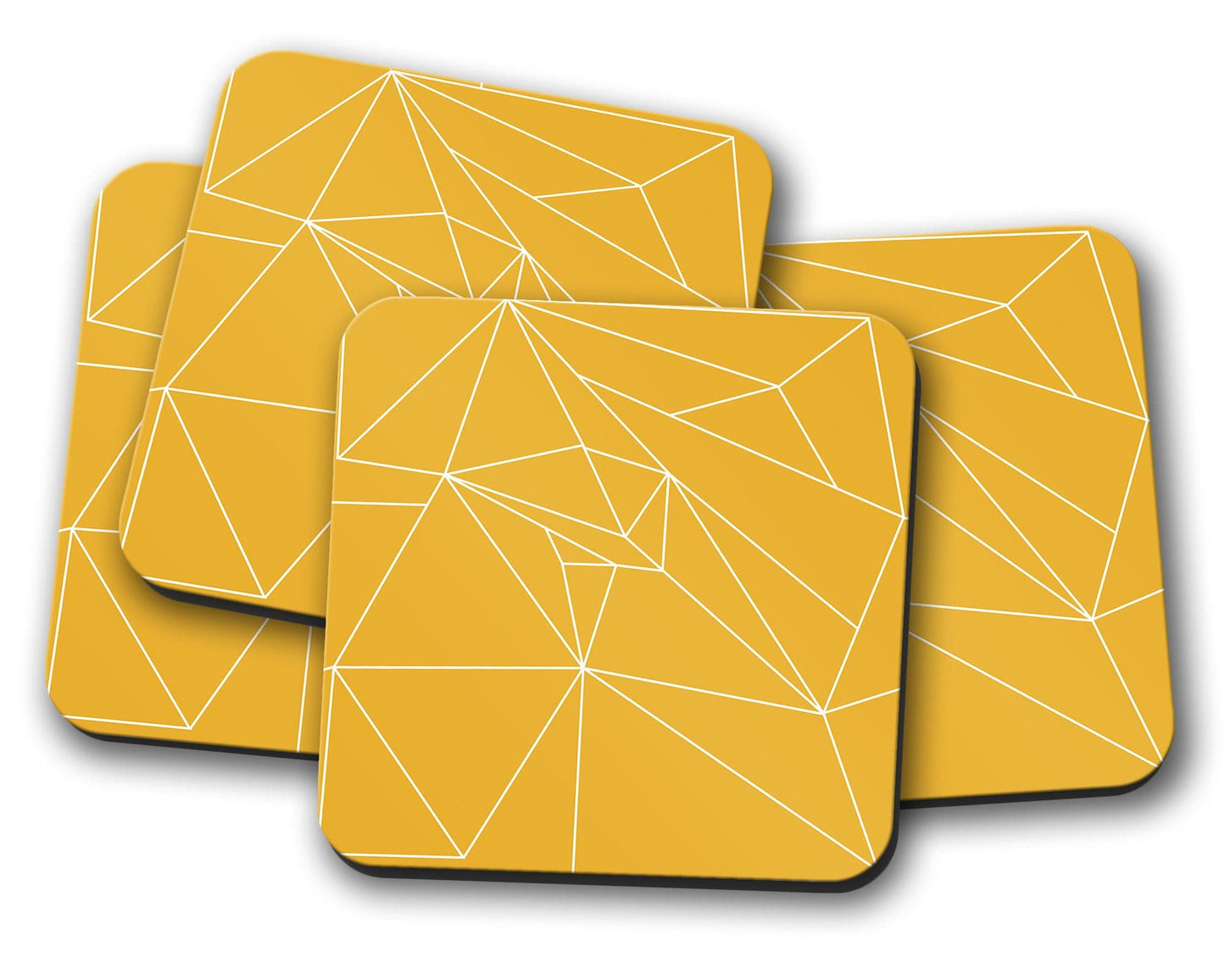 Yellow Coasters with a White Line Geometric Design, Table Decor Drinks Mat - Shadow bright