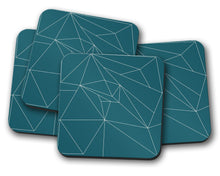 Load image into Gallery viewer, Teal Coasters with a White Line Geometric Design, Table Decor Drinks Mat - Shadow bright
