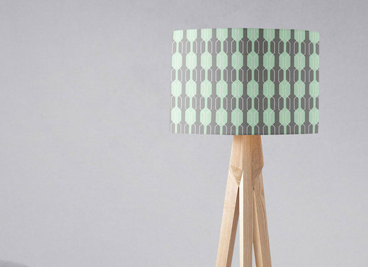 Grey Lampshade with a Mint Green Geometric Design, Ceiling or Table Lamp Shade - Shadow bright
