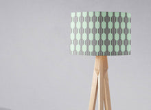 Load image into Gallery viewer, Grey Lampshade with a Mint Green Geometric Design, Ceiling or Table Lamp Shade - Shadow bright
