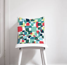 Load image into Gallery viewer, White Cushion with Blue, Red and Lemon Squares Design, Throw Pillow - Shadow bright
