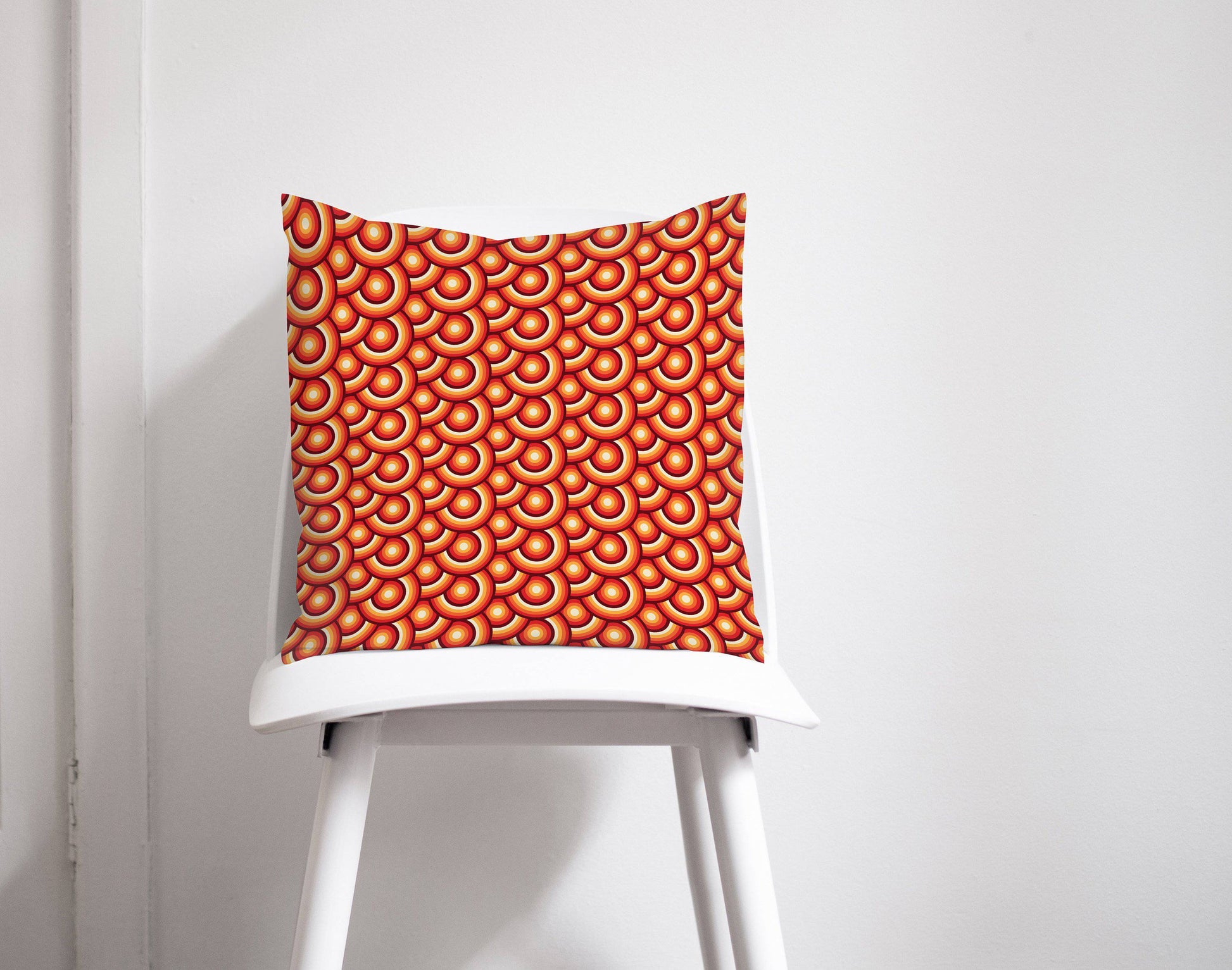 Orange Cushion with a 70's Retro Circles Design, Throw Pillow - Shadow bright