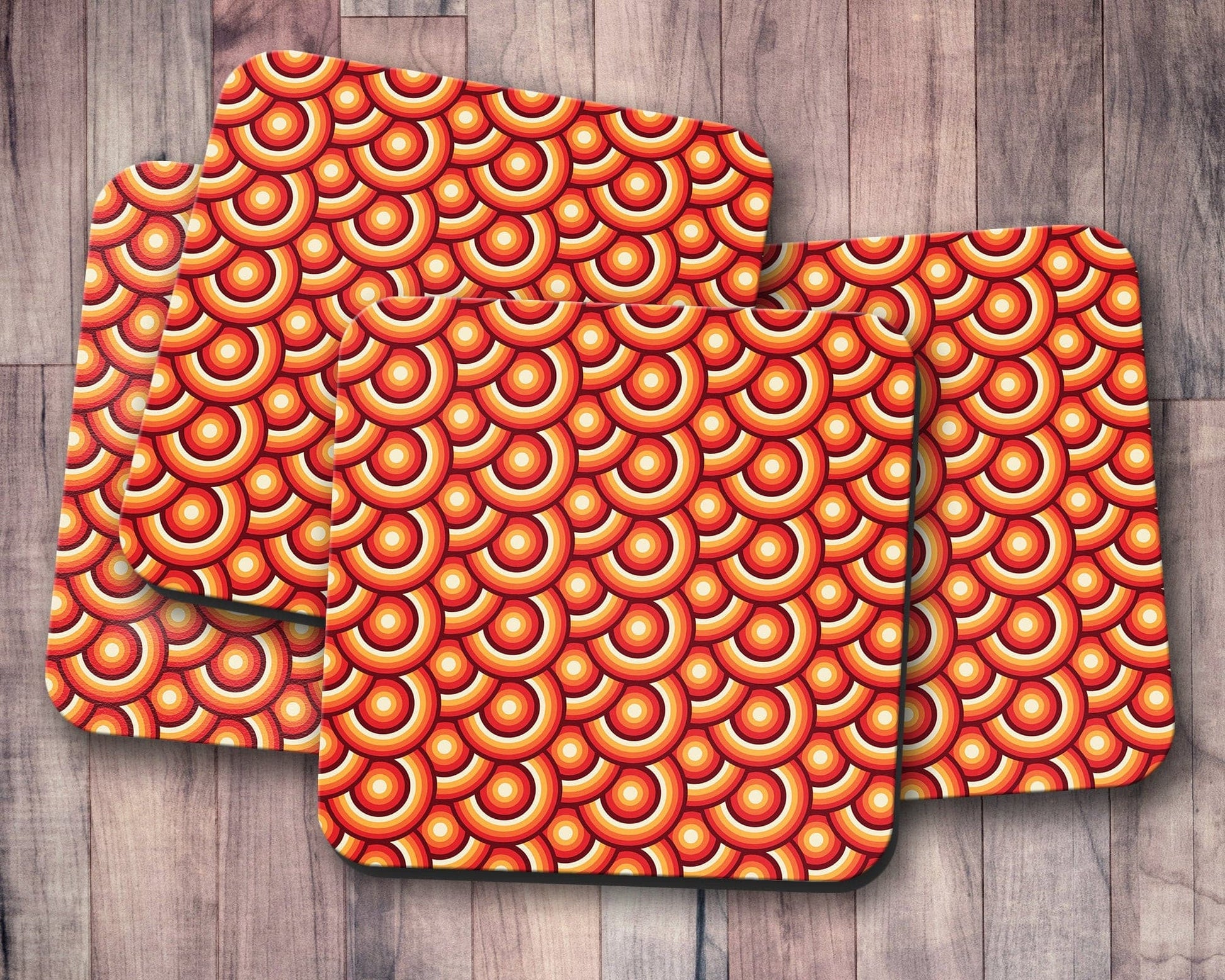 Orange Retro 70's Design Coasters, Table Decor Drinks Mat - Shadow bright