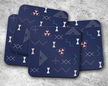 Load image into Gallery viewer, Navy Blue Coasters with a Coral and Turquoise Kilim Design, Table Decor Drinks Mat - Shadow bright
