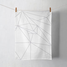 Load image into Gallery viewer, White Tea Towel with a Grey Geometric Line Design, Dish Towel, Kitchen Towel - Shadow bright
