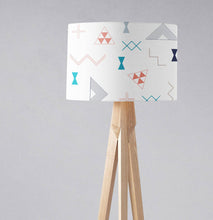 Load image into Gallery viewer, White Lampshade with Coral, Turquoise and Navy Blue Kilim Design, Ceiling or Table Lamp Shade - Shadow bright
