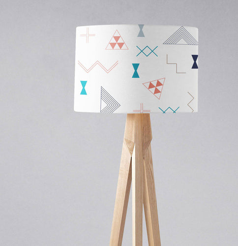 White Lampshade with Coral, Turquoise and Navy Blue Kilim Design, Ceiling or Table Lamp Shade - Shadow bright