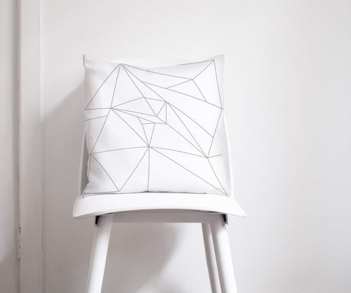 White Cushion with Grey Geometric Lines Design, Throw  Pillow - Shadow bright