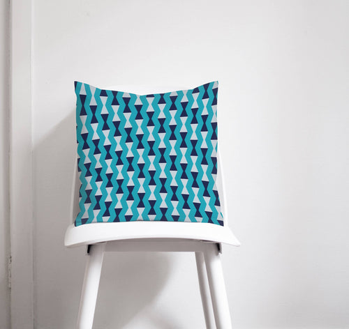 Turquoise Blue Cushion with a Dark Blue and Grey Geometric Design, Throw Pillow - Shadow bright