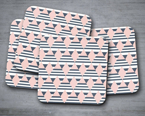 Navy Blue with Pink Diamond Design Coasters, Table Decor Drinks Mat - Shadow bright