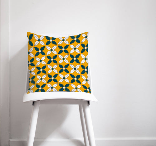 Yellow and Navy Blue Geometric Design Cushion, Throw Pillow - Shadow bright