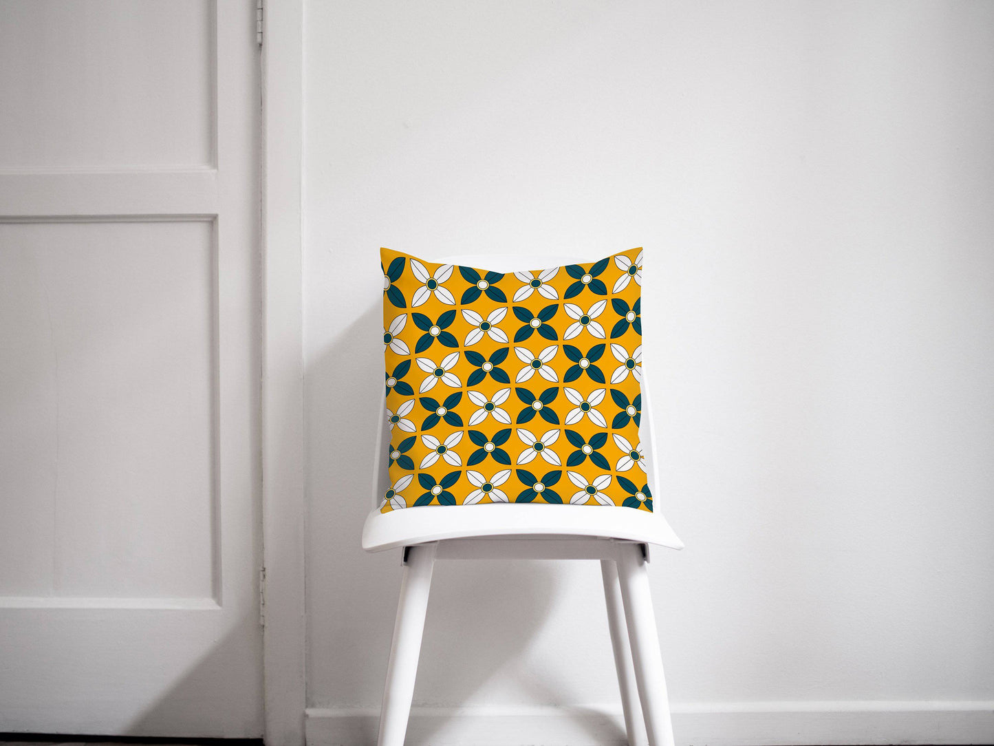 Yellow and Navy Blue Geometric Design Cushion, Throw Pillow - Shadow bright