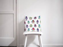 Load image into Gallery viewer, White Cushion with a Multicoloured Robot Design, Throw Pillow - Shadow bright
