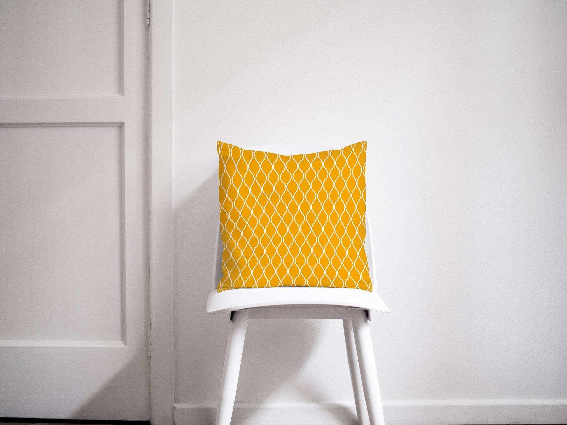 Yellow Cushion with a White Geometric Design, Throw Pillow - Shadow bright