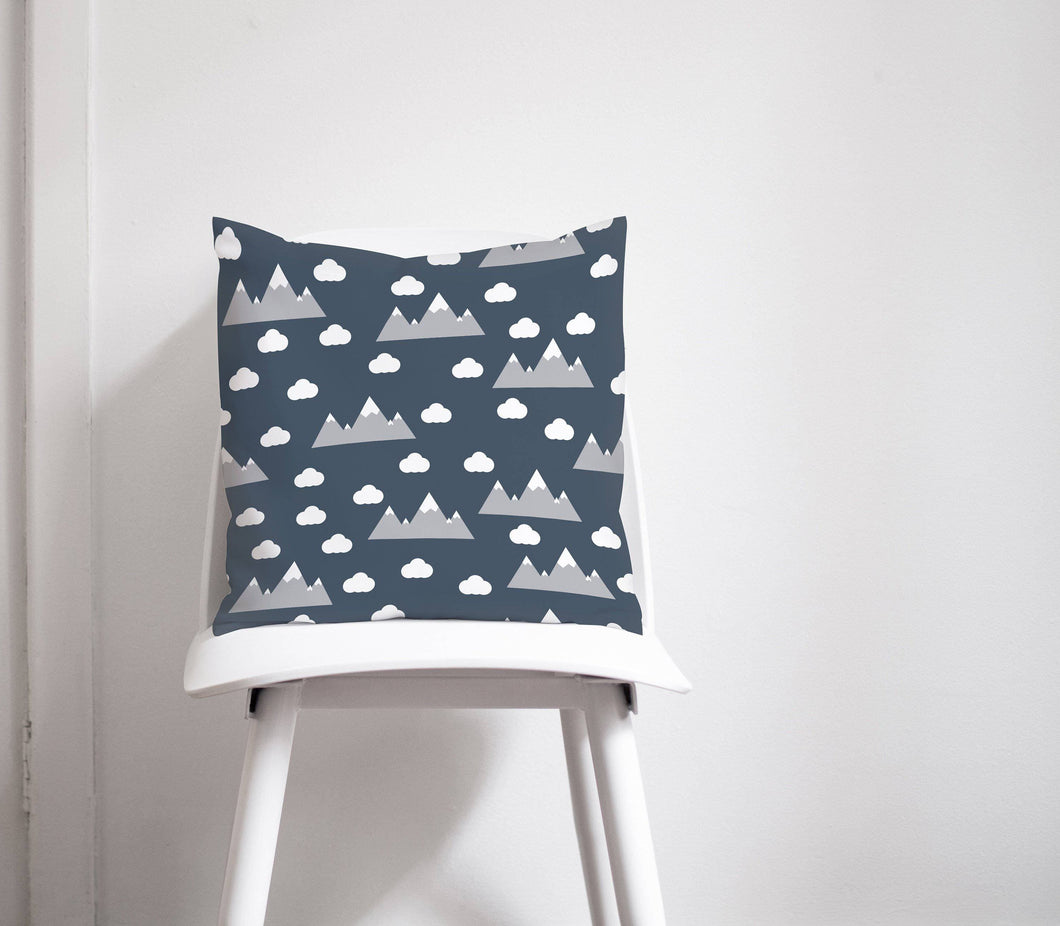 Navy Blue with Cloud and Mountain Design Cushion, Throw Pillow - Shadow bright