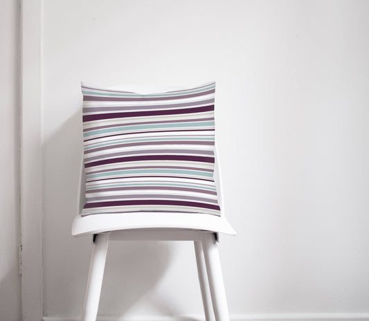 Purple and Duck Egg Blue Striped Cushion, Throw Pillow - Shadow bright