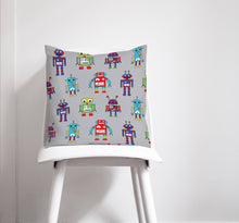 Load image into Gallery viewer, Grey Cushion with a Multicoloured Robot Design, Throw Pillow - Shadow bright
